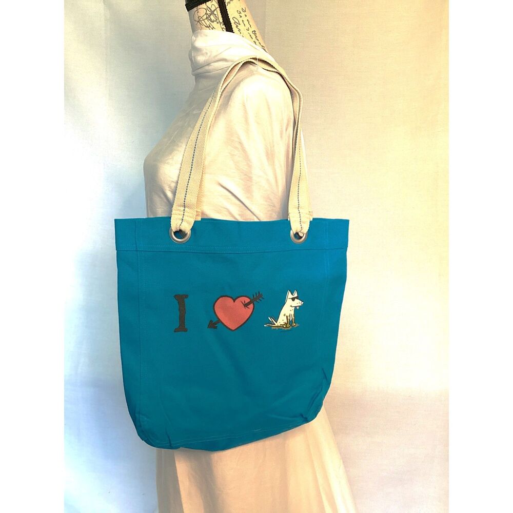 I Love Dogs Bright Blue Canvas Tote Bag by Teddy the Dog NEW with Tags